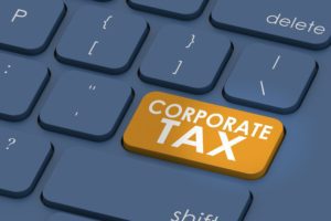 Keyboard with corporate tax word, 3d rendering