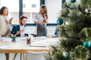 office decorated for Xmas