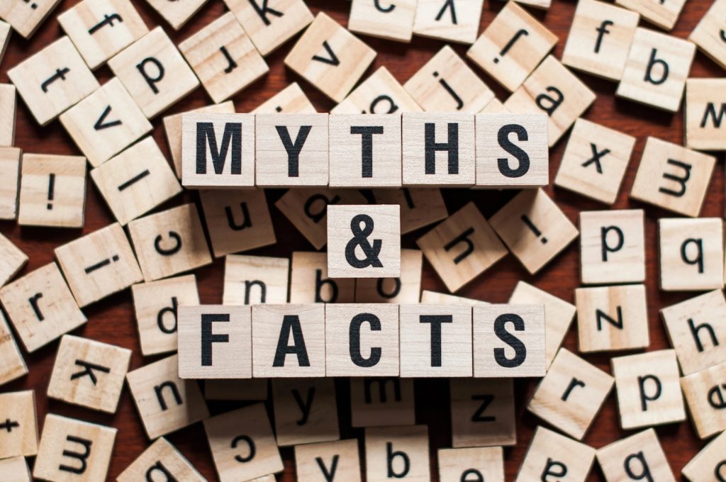 Myths and Facts word concept on cubes