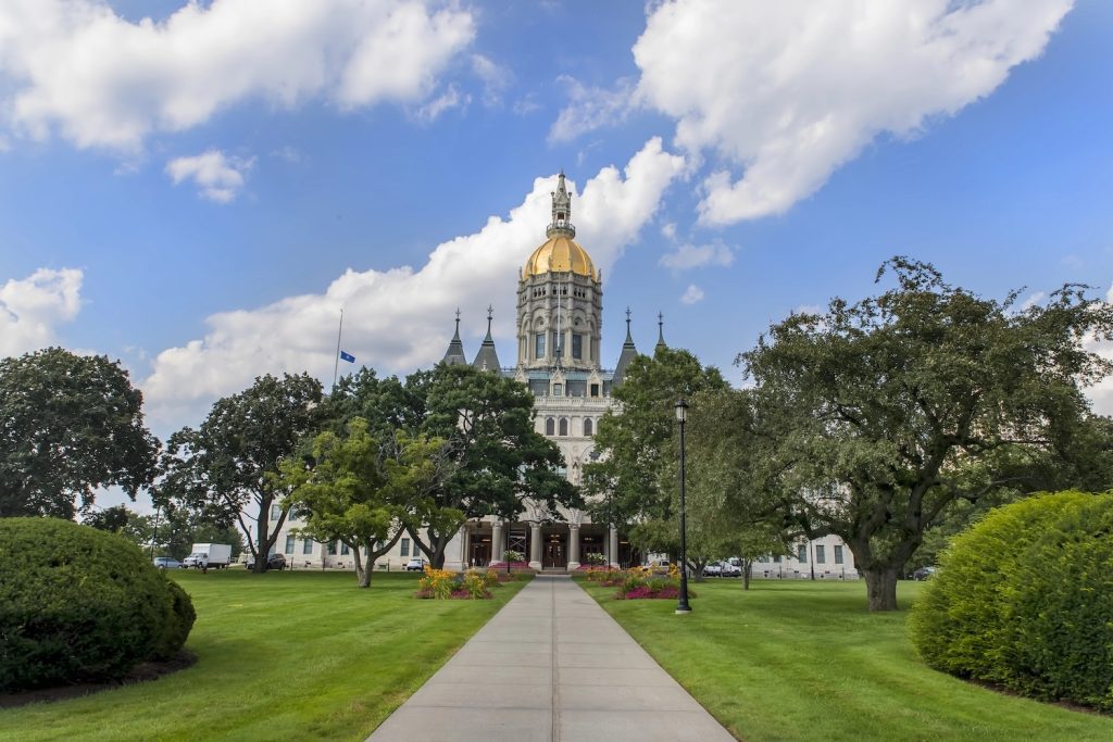 The Connecticut State Capitol building houses the Connecticut General Assembly; the upper house, the State Senate, and lower house, the House of Representatives, as well as the office of the Governor of the State of Connecticut.