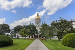 The Connecticut State Capitol building houses the Connecticut General Assembly; the upper house, the State Senate, and lower house, the House of Representatives, as well as the office of the Governor of the State of Connecticut.