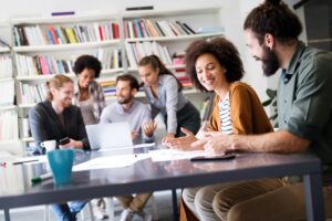 Group of business people architects collaborating on project in office